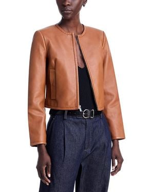 Theory Collarless Crop Leather Jacket - Blue