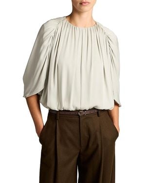 Vince Silk Blend Cape Style Bubble Blouse - Natural