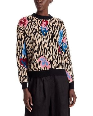 Tahari Printed Jacquard Dropped Shoulder Sweater - Black