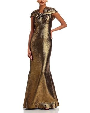 Teri Jon Off Shoulder Twist Metallic Jacquard Gown - Brown