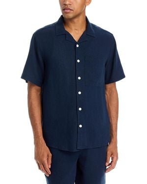 Solid Linen Short Sleeve Button Up Shirt - Blue