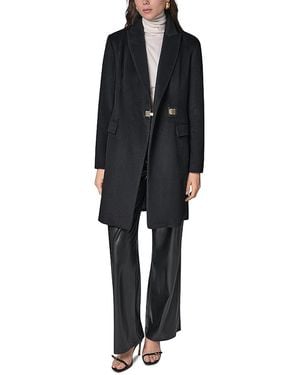 DKNY Wool Blend Buckle Closure Coat - Black