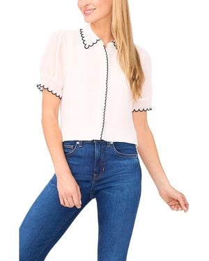 Cece Scallop Contrast Trim Button Blouse - Blue