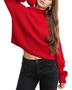 GOOD AMERICAN Chunky Knit Mock Neck Sweater - Red