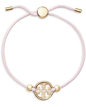 Tory Burch Miller Logo Charm Color Cord Slider Bracelet - White