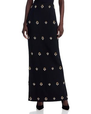 Sergio Hudson Embroidered Embellished Wool Skirt - Black