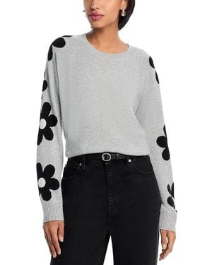 Aqua Floral Sleeve Cashmere Sweater - Gray