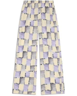 Emporio Armani Check Print Satin Pants - White