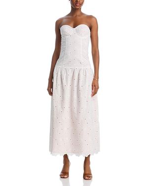 Aqua Damaris Eyelet Drop Waist Midi Dress - White