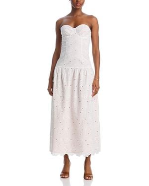 Aqua Damaris Eyelet Drop Waist Midi Dress - White