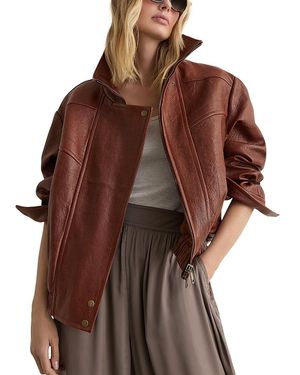 Reiss Petra Oversized Leather Jacket - Brown