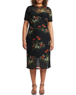 Estelle Bouquet Mesh Midi Dress - Black