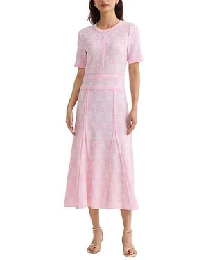 Misook Wrinkle Resistant Intarsia Knit Midi Dress - Pink