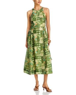 Aqua Ikat Sleeveless Midi Dress - Green