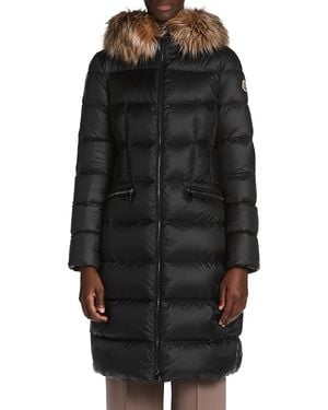 Moncler Boedic Hooded Shearling Trimmed Long Down Jacket - Black