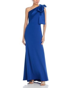 Aqua Long Satin Bow Maxi Dress - Blue