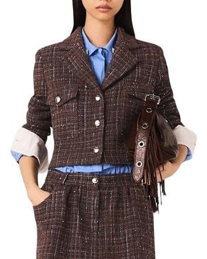 Maje Sequin Tweed Crop Jacket - Brown