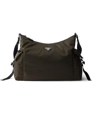 Prada Explore Nylon & Leather Enameled Triangle Logo Crossbody - Black