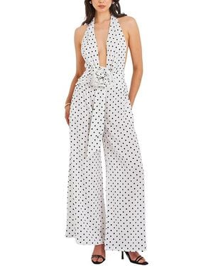 Miss Circle Orianna Polka Dots Halter Jumpsuit - White