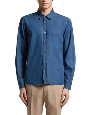 Peserico Chambray Point Collar Cotton Shirt - Blue