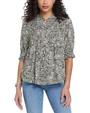 NYDJ Floral Print Pleated Peasant Top - Gray