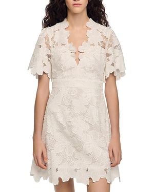 Sandro Elara Flower Lace Short Dress - White
