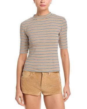 FRAME The Striped Mock Neck Top - White