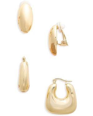 Aqua Square Hoop & Clip On Stud Earrings, Set Of 2 - Metallic
