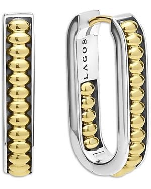 Lagos 18K & Sterling Signature Caviar Diamond Oval Hoop Earrings - Metallic