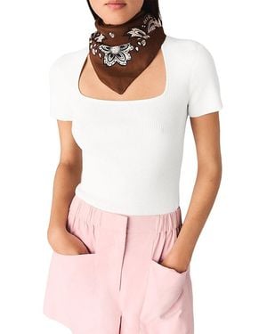 Maje Miyo Ribbed Square Neck Sweater - White