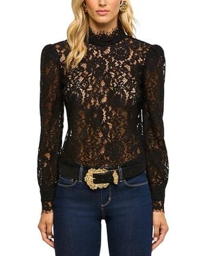 L'Agence Amarenthe Mock Neck Sheer Lace Blouse - Black