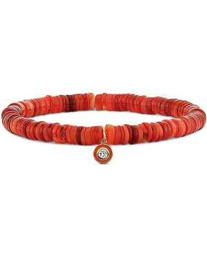 Sydney Evan 14K The Solara Fire Opal Diamond Charm Bead Bracelet - Red