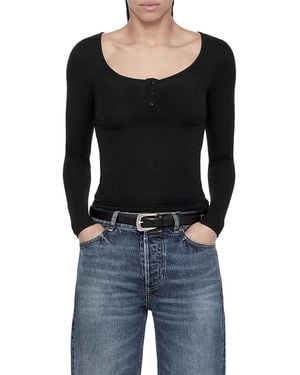 AllSaints Jules Long Sleeve Henley Top - Black
