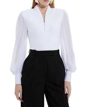 Karen Millen Zip Detail Chiffon Sleeve Knit Top - White