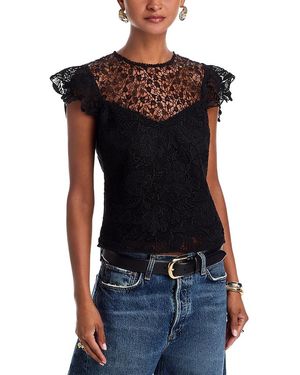 Aqua Short Sleeve Lace Top - Black