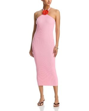 Aqua Asymmetric Neck Rosette Trim Dress - Pink