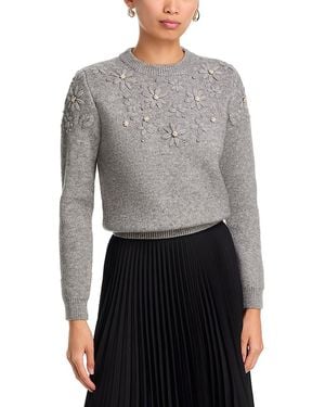 Stellah Floral Embroidered Sweater - Gray