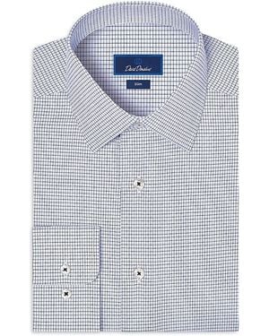 David Donahue Slim Fit Stretch Twill Micro Check Dress Shirt - Blue