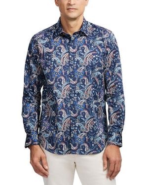 Robert Graham Chandler Printed Long Sleeve Button Front Shirt - Blue