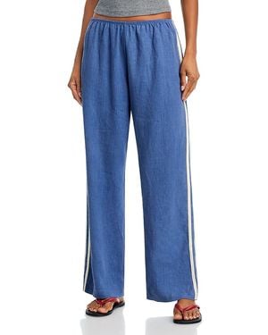DONNI. The Linen Crop Racer Stripe Pants - Blue
