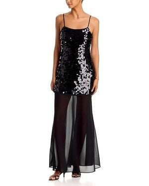 Aqua Paillette & Sheer Maxi Dress - Black