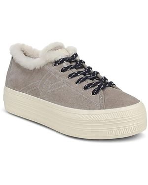 Veronica Beard Truett Shearling Lined Platform Sneakers - White