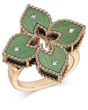 Roberto Coin Titanium & 18K Venetian Princess Diamond Flower Ring - Green