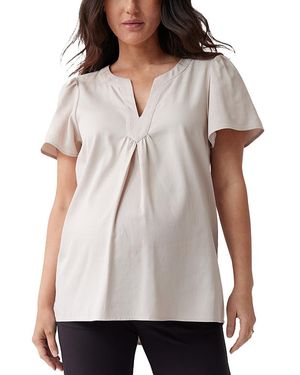 Ingrid & Isabel Maternity Short Sleeve Woven Top - Grey