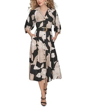 Donna Karan Floral Belted Shirtdress - Black