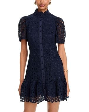 Aqua Geo Lace Short Sleeve Mini Dress - Blue