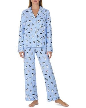 Kate Spade Brushed Jersey Notch Collar Pajama Set - Blue
