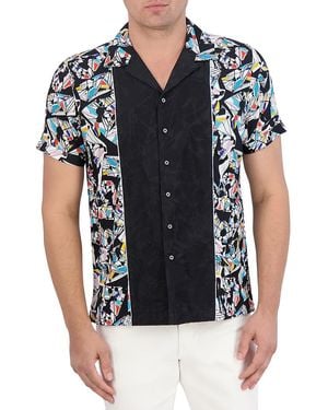 Robert Graham Omura Print Blocked Short Sleeve Button Front Shirt - Black