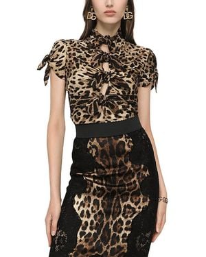 Dolce & Gabbana Silk Blend Leopard Print Blouse - Black