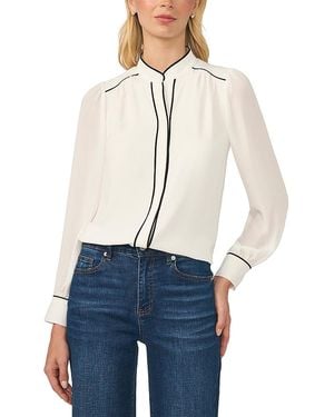 Cece Open Collar Button Front Top - Blue